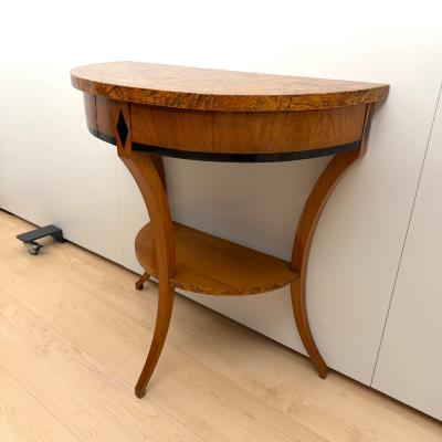 Biedermeier Demi Lune Console Cherrywood Birch Burl Franconia circa 1830