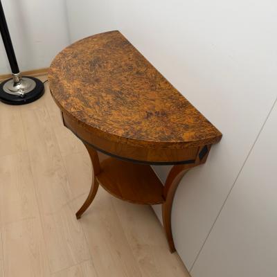 Biedermeier Demi Lune Console Cherrywood Birch Burl Franconia circa 1830