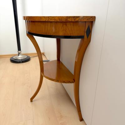 Biedermeier Demi Lune Console Cherrywood Birch Burl Franconia circa 1830