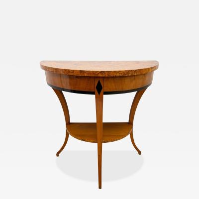 Biedermeier Demi Lune Console Cherrywood Birch Burl Franconia circa 1830