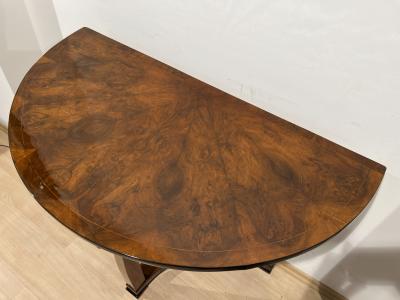 Biedermeier Demi Lune Console Table Walnut Veneer Maple Austria circa 1830