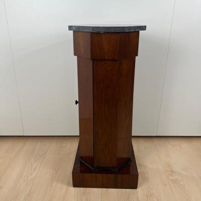 Biedermeier Drum Cabinet Walnut Veneer Marble France circa 1830