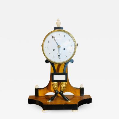 Biedermeier Mantle Clock with Ebonized Details and Hoof Legs Silk Suspension