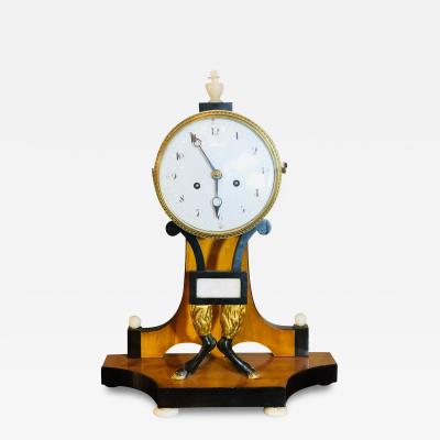 Biedermeier Mantle Clock with Ebonized Details and Hoof Legs Silk Suspension