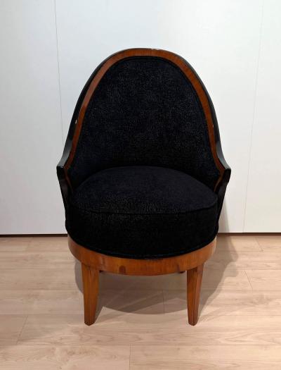 Biedermeier Revolving Chair Cherry Veneer Black Velvet South Germany c 1820