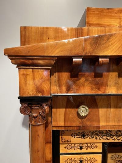 Biedermeier Secretaire Cherry Veneer Inlays Brass South Germany circa 1830