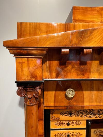 Biedermeier Secretaire Cherry Veneer Inlays Brass South Germany circa 1830