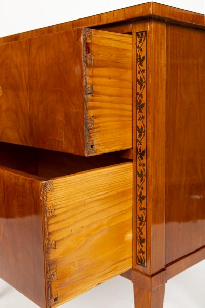 Biedermeier Two Drawer Chest With Unique Lacquered Leaf Design