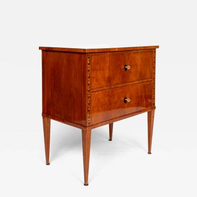 Biedermeier Two Drawer Chest With Unique Lacquered Leaf Design