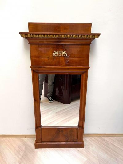 Biedermeier Wall Mirror Cherry Veneer Brass Decor South Germany circa 1820