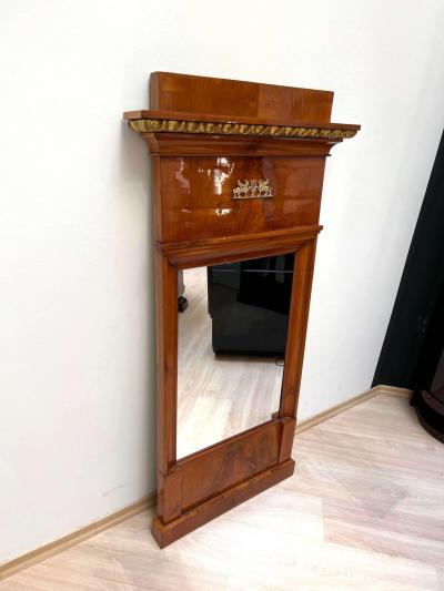 Biedermeier Wall Mirror Cherry Veneer Brass Decor South Germany circa 1820