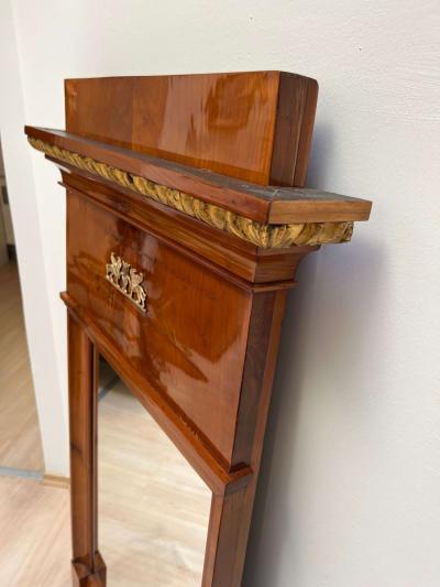 Biedermeier Wall Mirror Cherry Veneer Brass Decor South Germany circa 1820