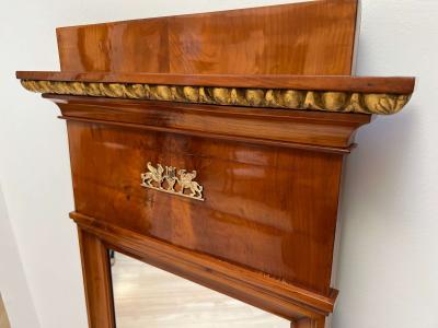 Biedermeier Wall Mirror Cherry Veneer Brass Decor South Germany circa 1820
