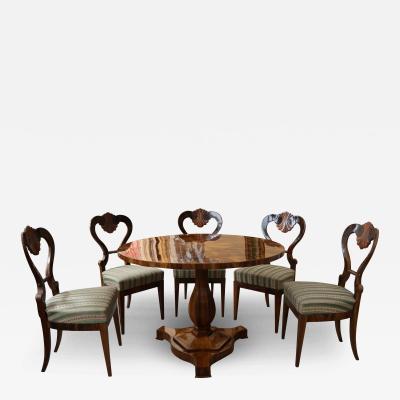 Biedermeier Walnut Set of Five Chairs Table Vienna c 1825 