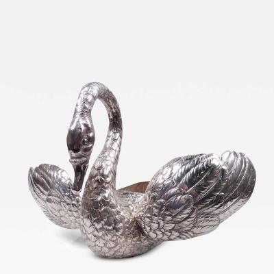 Big Beautiful German Silver Centerpiece Swan with Wide Wingspan