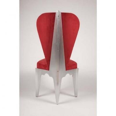 Bilhenry Walker Diamond Spine Chair in Aluminum and Fabric by Sculptor BilHenry Walker