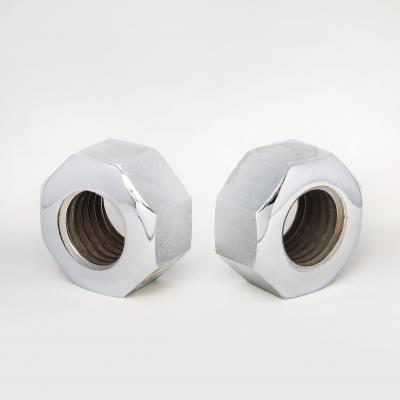 Bill Curry Pair of Bill Curry Design Line Nut Bookends Nickel Chrome Cast Iron Signed