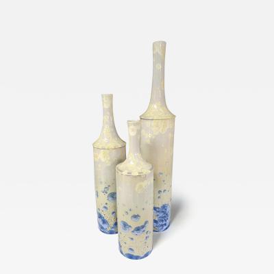 Bill Powell Pearl and Sapphire Crystal Column Bottles Set of 3 