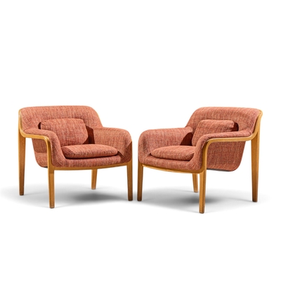 Bill Stephens Bill Stephens for Knoll Model 1315 Mid Century Bentwood Lounge Chairs Pair