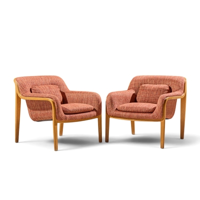 Bill Stephens Bill Stephens for Knoll Model 1315 Mid Century Bentwood Lounge Chairs Pair