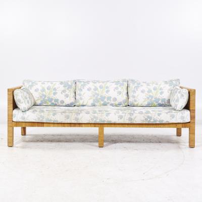 Billy Baldwin Billy Baldwin for Bielecky Brothers MCM Rattan Cane and Brass Tuxedo Sofa