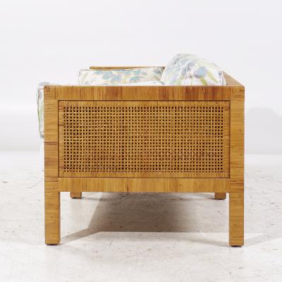 Billy Baldwin Billy Baldwin for Bielecky Brothers MCM Rattan Cane and Brass Tuxedo Sofa