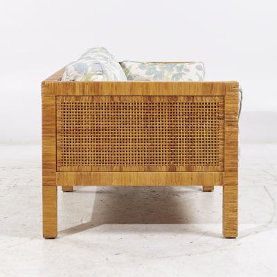 Billy Baldwin Billy Baldwin for Bielecky Brothers MCM Rattan Cane and Brass Tuxedo Sofa