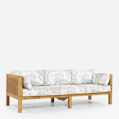 Billy Baldwin Billy Baldwin for Bielecky Brothers MCM Rattan Cane and Brass Tuxedo Sofa