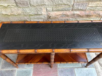 Billy Baldwin Handsome Faux Bamboo 2 Tier Console Table Mid Century Modern