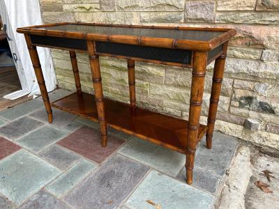 Billy Baldwin Handsome Faux Bamboo 2 Tier Console Table Mid Century Modern