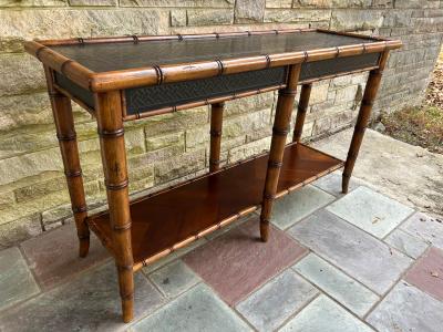 Billy Baldwin Handsome Faux Bamboo 2 Tier Console Table Mid Century Modern