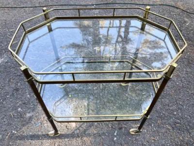 Billy Baldwin Handsome French Octagonal Brass Rolling Bar Cart Mid Century Modern