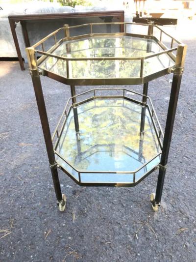 Billy Baldwin Handsome French Octagonal Brass Rolling Bar Cart Mid Century Modern