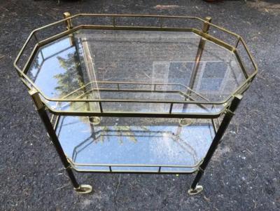 Billy Baldwin Handsome French Octagonal Brass Rolling Bar Cart Mid Century Modern