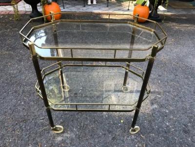Billy Baldwin Handsome French Octagonal Brass Rolling Bar Cart Mid Century Modern