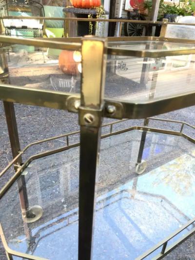 Billy Baldwin Handsome French Octagonal Brass Rolling Bar Cart Mid Century Modern
