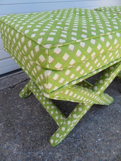 Billy Baldwin Lovely Pair of Midcentury X Base Ottoman Stools by Billy Baldwin