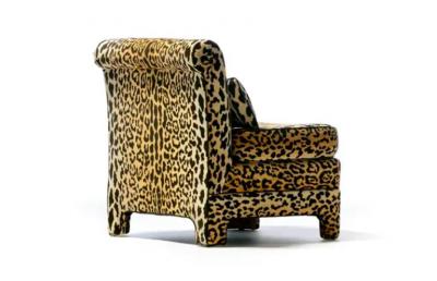 Billy Baldwin Pair of Billy Baldwin Regency Style Leopard Velvet Slipper Chairs c 1970s