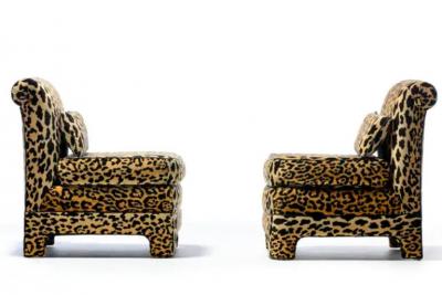 Billy Baldwin Pair of Billy Baldwin Regency Style Leopard Velvet Slipper Chairs c 1970s