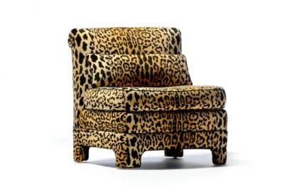 Billy Baldwin Pair of Billy Baldwin Regency Style Leopard Velvet Slipper Chairs c 1970s