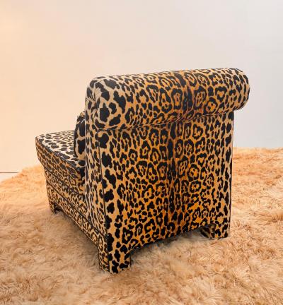 Billy Baldwin Pair of Billy Baldwin Style Leopard Velvet Slipper Chairs c 1970s