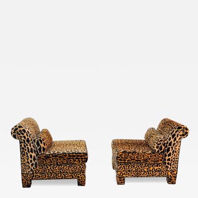 Billy Baldwin Pair of Billy Baldwin Style Leopard Velvet Slipper Chairs c 1970s