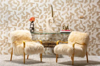 Billy Baldwin Pair of Billy Baldwin Style Leopard Velvet Stools with Leather Piping c 1970s