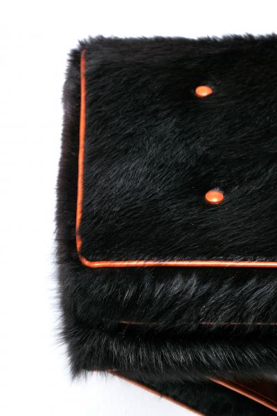 Billy Baldwin Pair of Billy Baldwin Style X Stools in Black Cowhide Cognac Leather c 1970s