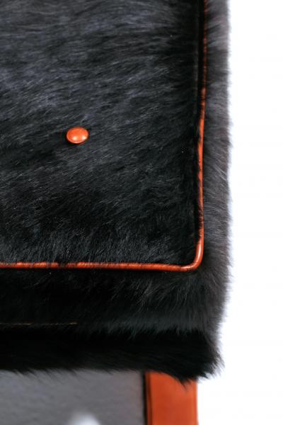 Billy Baldwin Pair of Billy Baldwin Style X Stools in Black Cowhide Cognac Leather c 1970s