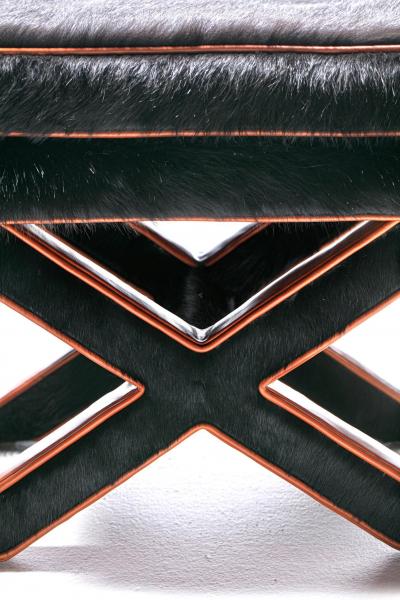 Billy Baldwin Pair of Billy Baldwin Style X Stools in Black Cowhide Cognac Leather c 1970s