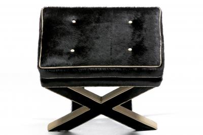 Billy Baldwin Pair of Billy Baldwin Style X Stools in Black Cowhide Ivory Leather c 1970s