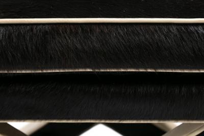 Billy Baldwin Pair of Billy Baldwin Style X Stools in Black Cowhide Ivory Leather c 1970s