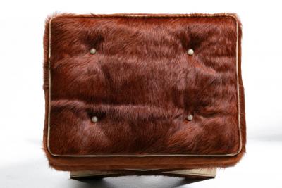 Billy Baldwin Pair of Billy Baldwin Style X Stools in Cinnamon Cowhides Ivory Leather c 1970