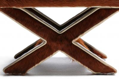 Billy Baldwin Pair of Billy Baldwin Style X Stools in Cinnamon Cowhides Ivory Leather c 1970